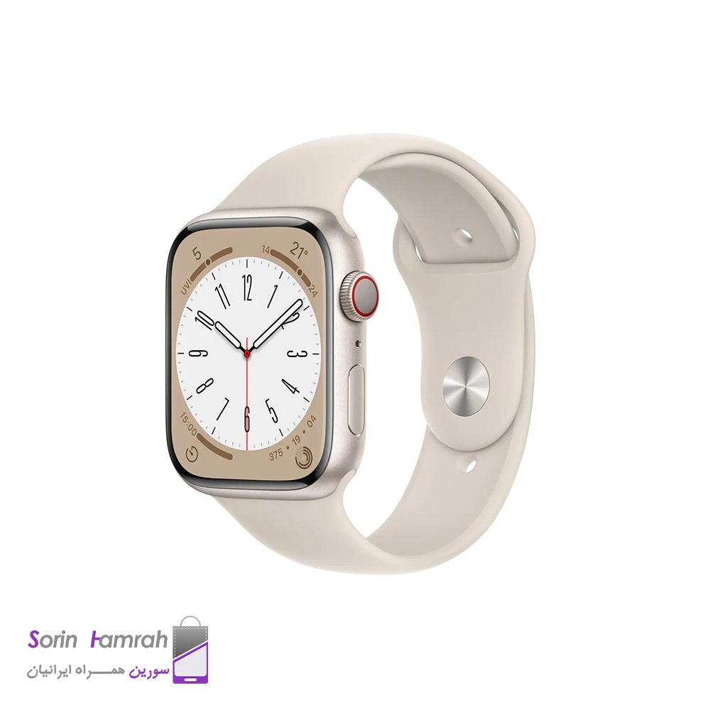 اپل واچ سری 8 مدل 41mm بدنه آلومینیوم با بند سیلیکونی.